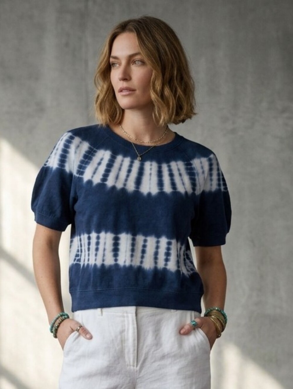 Urban Rebel Tie Dye Short Sleeve Sweatshirt Boho 100% Cotton Navy White L